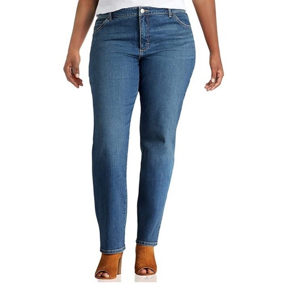 Lee Women's Instantly Slims Straight Leg Jeans Seattle Blue Plus 30W Long NWT